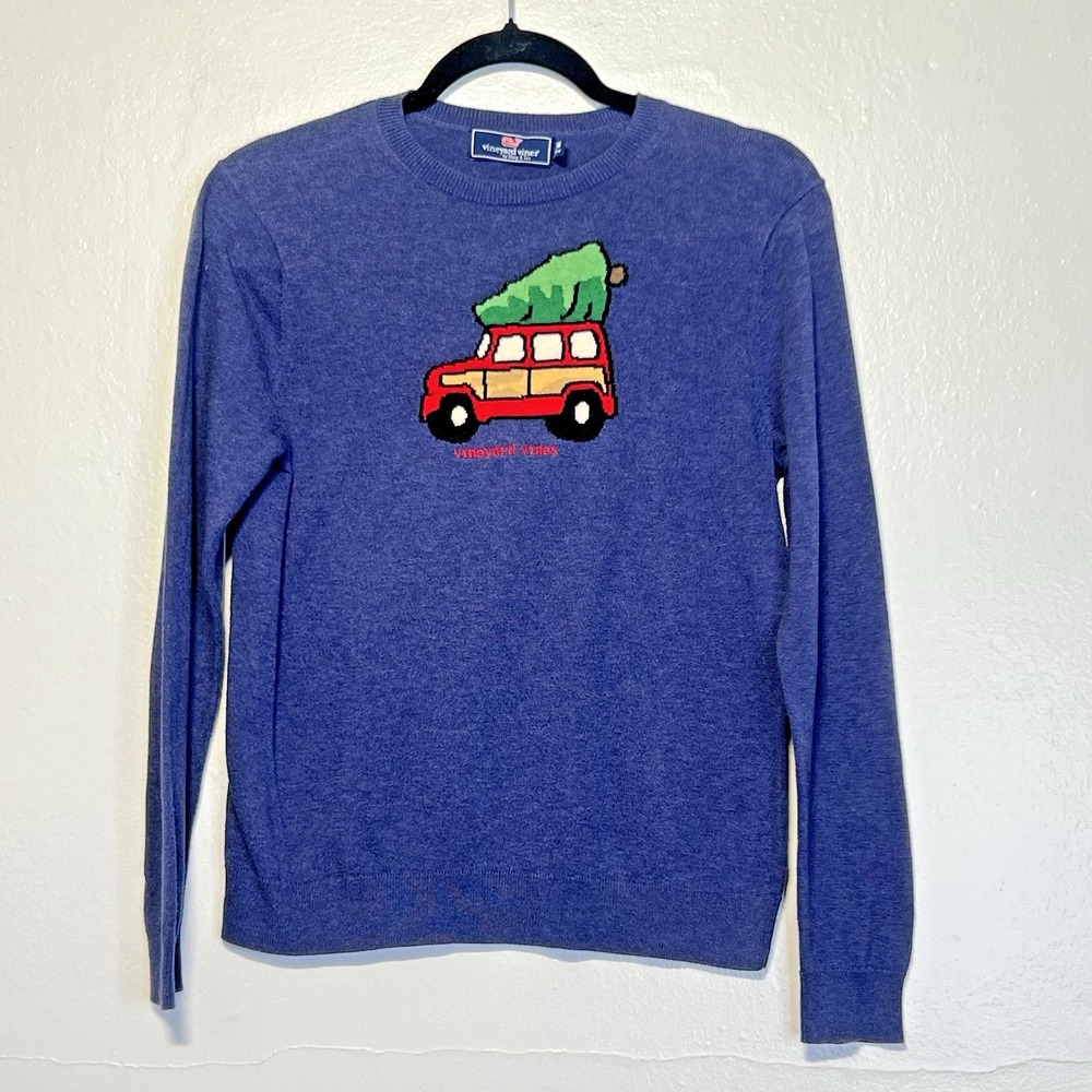 Vineyard Vines Boys M 12-14 Holiday Christmas Graphic Long Sleeve Cotton Sweater